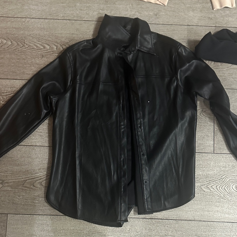 Black Leather Button-Up Shirt
